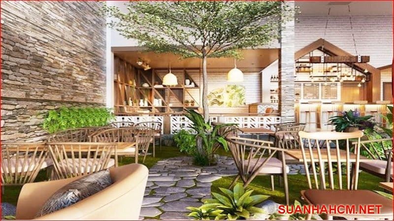 thiết kế quán cafe kết hợp cây xanh