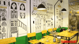 trang trí tường quán cafe nhỏ